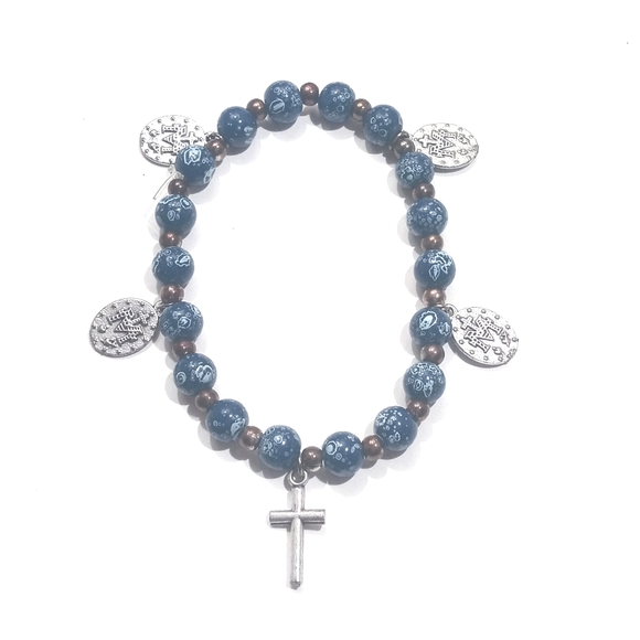 *Relisted* Blue Copper Beaded Rosary Bracelet  Mary Madeline Pendants & Cross - Picture 8 of 8